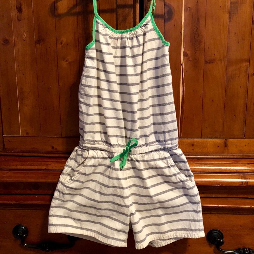Girls Gap White, navy and kelly green romper Small